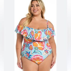 La blanca off shoulder ruffle one piece swimsuit